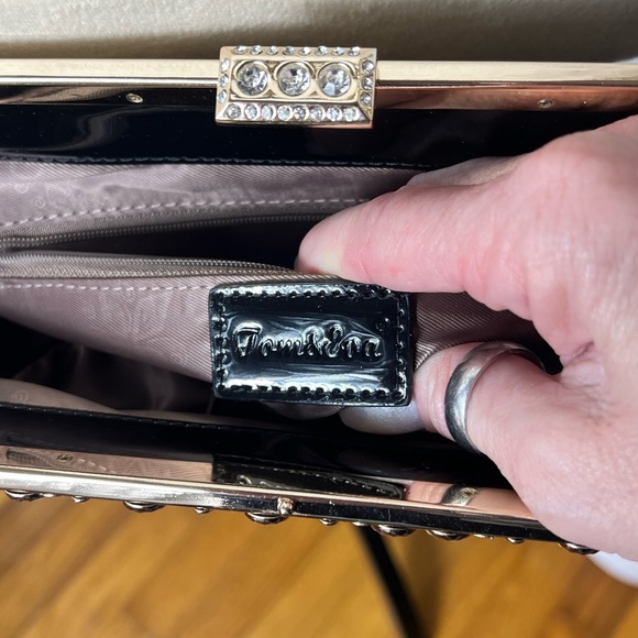 TOM AND EVA VEGAN LEATHER JEWELED CONVERTIBLE BAG BLACK GOLD PROM WEDDING FANCY - Picture 6 of 6